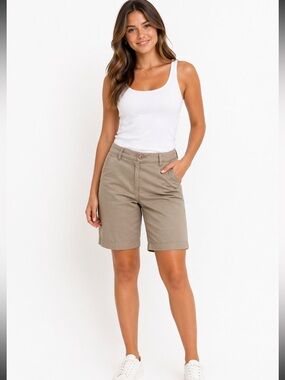 Tommy Hilfiger Khaki Bermuda Shorts Women Cotton Classic Summer Casual, 6